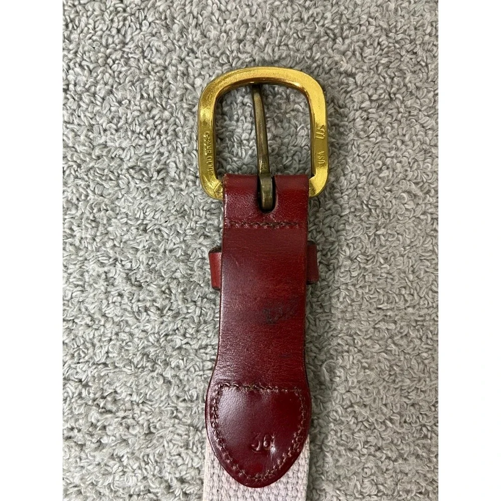 Mens Pelican Embroidered Surcingle Belt Navy Burgundy Leather Brass Buckle 36
